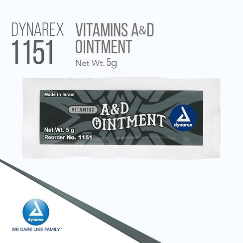Dynarex Vitamins A&D Ointment Without Lanolin - Vitamin A and D Ointment Protectant for Minor Cuts, Burns, Diaper Rash & Dry Skin - 1 Case - 6 Boxes, 144 Packets/Box - 5g Packets in Saudi Arabia
