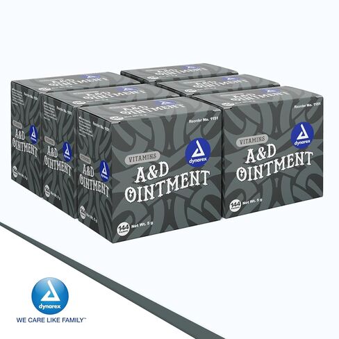Dynarex Vitamins A&D Ointment Without Lanolin - Vitamin A and D Ointment Protectant for Minor Cuts, Burns, Diaper Rash & Dry Skin - 1 Case - 6 Boxes, 144 Packets/Box - 5g Packets in Saudi Arabia