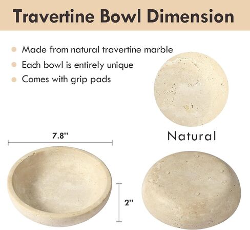 وعاء زخرفي Travertine صينية تقديم ، 7.8 بوصة محور حجري طبيعي لطاولة الطعام ، الديكور العثماني الدائري ، هدايا Housewarming وعاء رئيسي لجدول المدخل شقة منزل جديدة يجب أن تكون أساسية in Kuwait