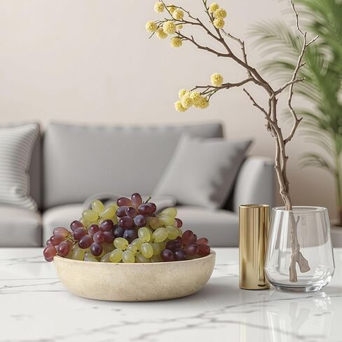 وعاء زخرفي Travertine صينية تقديم ، 7.8 بوصة محور حجري طبيعي لطاولة الطعام ، الديكور العثماني الدائري ، هدايا Housewarming وعاء رئيسي لجدول المدخل شقة منزل جديدة يجب أن تكون أساسية in Kuwait