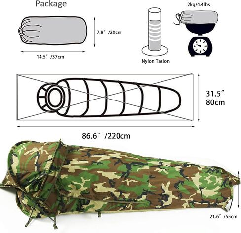 MT Military Hideaway Bivy Cover Stealth Compact أحادية القطب خيمة لأكياس النوم المعيارية مع شبكة شبكة البعوض، غلاف خارجي مقاوم للماء وجيد التهوية، مأوى بسيط in Kuwait