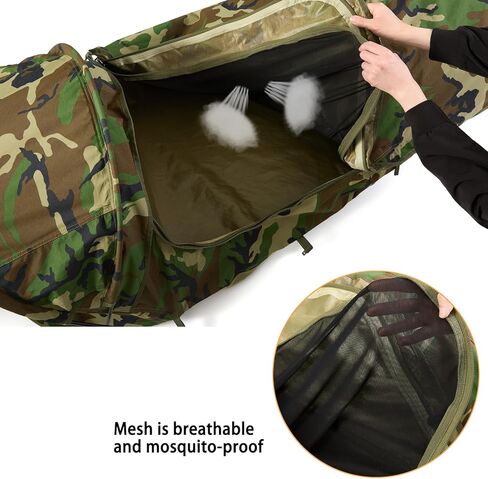 MT Military Hideaway Bivy Cover Stealth Compact أحادية القطب خيمة لأكياس النوم المعيارية مع شبكة شبكة البعوض، غلاف خارجي مقاوم للماء وجيد التهوية، مأوى بسيط in Kuwait