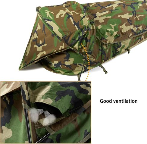 MT Military Hideaway Bivy Cover Stealth Compact أحادية القطب خيمة لأكياس النوم المعيارية مع شبكة شبكة البعوض، غلاف خارجي مقاوم للماء وجيد التهوية، مأوى بسيط in Kuwait