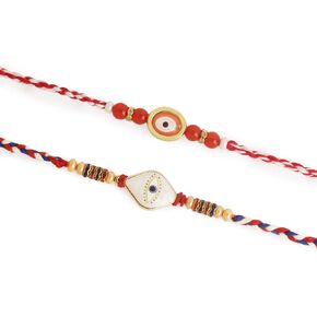 مجموعة الجودة الممتازة من 2 rakhi للأخ راكشا بانهان | جولة الحجر الخرز تصميم التقليدية راخي راخي المصنوعة يدويا في الهند | Rakhis الأنيق ل Bhai و Bhabhi | راخدي راخي in Kuwait