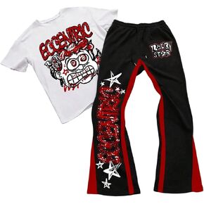 Soly Hux Men Graphic Summer Outfits Y2K Grunge Shirve Tirt Pants مجموعة الهيب هوب الشارع 2 قطعة in Kuwait