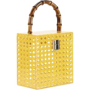 Oweisong Women Acrylic Clutch Purse Summer Yellow Wicker Rattan Handbag Bamboo Top Handle Purse for Formal Prom Party in Kuwait