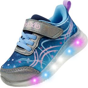 YESKIS Toddler Light Up Shoes for Girls Glitter LED Sole Breathable Lightweight Non Slip Running Sneakers for Toddler and Little Kid in Kuwait