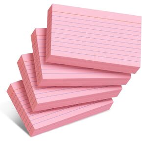 Pink Index Cards 3x5 Inch - 208 Pack, Ruled Index Flash Cards for Studying, Lined Index Note Cards 3" x 5", Pink Flashcards 3x5 Notecards 4 Pack of 52 in Kuwait