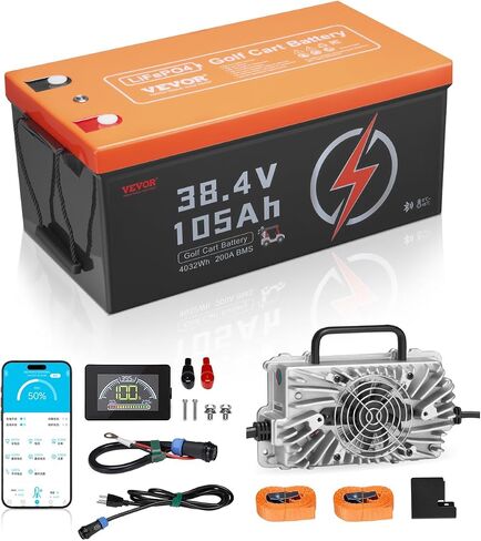 VEVOR 36V/48V 105Ah Golf Cart Lithium Battery, 36/48 Volt Golf Cart Battery with 200A BMS, LCD or Touch Monitor and Mobile APP, LiFePO4 Battery with 600A Peak Current, 4000+ Cycles for Golf Carts in Saudi Arabia