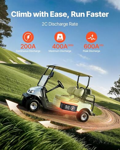 VEVOR 36V/48V 105Ah Golf Cart Lithium Battery, 36/48 Volt Golf Cart Battery with 200A BMS, LCD or Touch Monitor and Mobile APP, LiFePO4 Battery with 600A Peak Current, 4000+ Cycles for Golf Carts in Saudi Arabia