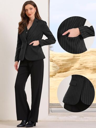 Allegra K Striped Blazer for Women's Notched Lapel One Button Long Sleeve Work Office Suit Jackets in Saudi Arabia