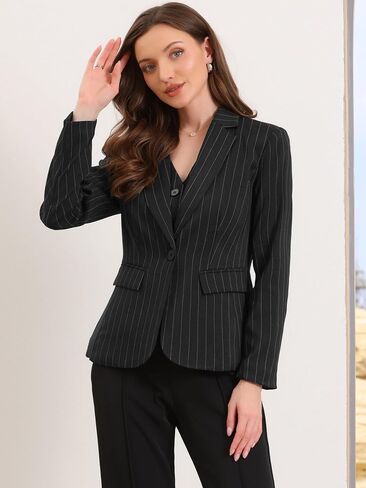 Allegra K Striped Blazer for Women's Notched Lapel One Button Long Sleeve Work Office Suit Jackets in Saudi Arabia
