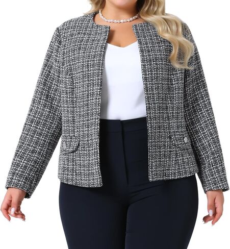 Agnes Orinda Plus Size Tweed Blazer for Women Longlarless Long Sleeve Open Front Work Business Suits Suits Disual 2025 in Saudi Arabia
