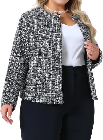 Agnes Orinda Plus Size Tweed Blazer for Women Longlarless Long Sleeve Open Front Work Business Suits Suits Disual 2025 in Saudi Arabia