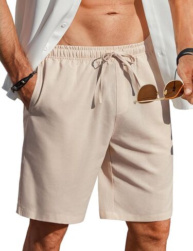 COOFANDY Men's Linen Shorts Casual Beach Shorts 9 inch Inseam Elastic Waist Drawstring Summer Shorts in Saudi Arabia