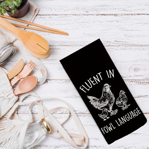 مضحك الدجاج طبق المطبخ المناشف 16x24 بوصة، هدايا الدجاج مجنون لأم الدجاج محبي الدجاج، يجيد لغة الطيور الزخرفية مناشف اليد مناشف الشاي لمنزل المزرعة in Kuwait