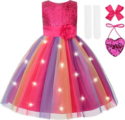 JerrisAppareel Girls Light up Dress Rainbow Sleeveless Dresses Birthday Party Pageant in Saudi Arabia