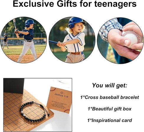 Baseball Cross Bracelet with Card Set, Adjustable Christian Cross Bracelets Sports Charm Jewelry Gifts Religious Accessories for Kids Teens Boys Son Grandson in Saudi Arabia