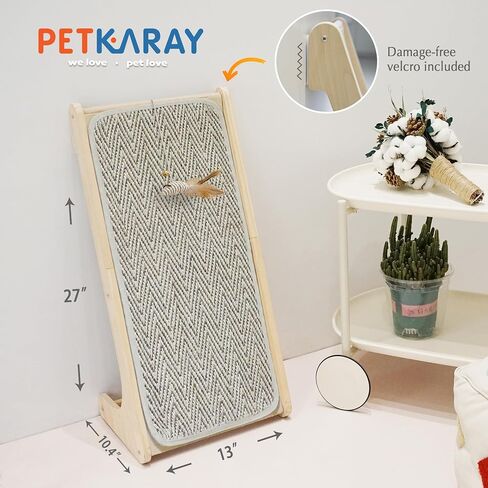 PETKARAY Cat Scratcher, Sisal Cat Scratching Ramp, L Shape Scratch Pad for Indoor Kitty, 27" Wall Furniture Protector with Mouse Toy in Saudi Arabia