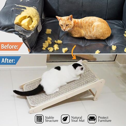 PETKARAY Cat Scratcher, Sisal Cat Scratching Ramp, L Shape Scratch Pad for Indoor Kitty, 27" Wall Furniture Protector with Mouse Toy in Saudi Arabia