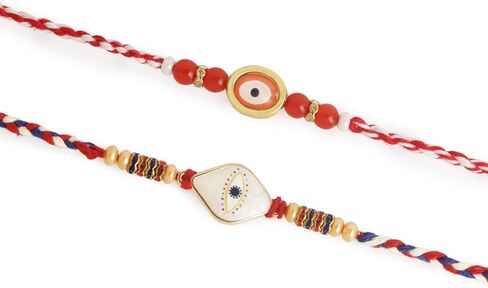 مجموعة الجودة الممتازة من 2 rakhi للأخ راكشا بانهان | جولة الحجر الخرز تصميم التقليدية راخي راخي المصنوعة يدويا في الهند | Rakhis الأنيق ل Bhai و Bhabhi | راخدي راخي in Kuwait