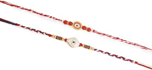 مجموعة الجودة الممتازة من 2 rakhi للأخ راكشا بانهان | جولة الحجر الخرز تصميم التقليدية راخي راخي المصنوعة يدويا في الهند | Rakhis الأنيق ل Bhai و Bhabhi | راخدي راخي in Kuwait
