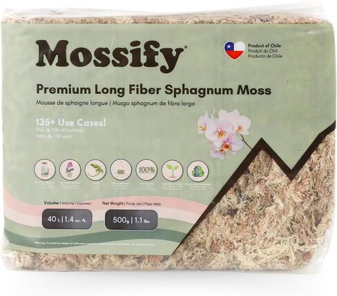 Mossify Premium Sphagnum Moss for Plants 500g, 1.1 lbs - Moss for Plants Indoor & Outdoor – Moisture Retaining & Long Lasting – Ideal Sphagnum Moss for Reptiles, Terrariums, & Gardening, Clean Habitat in Kuwait