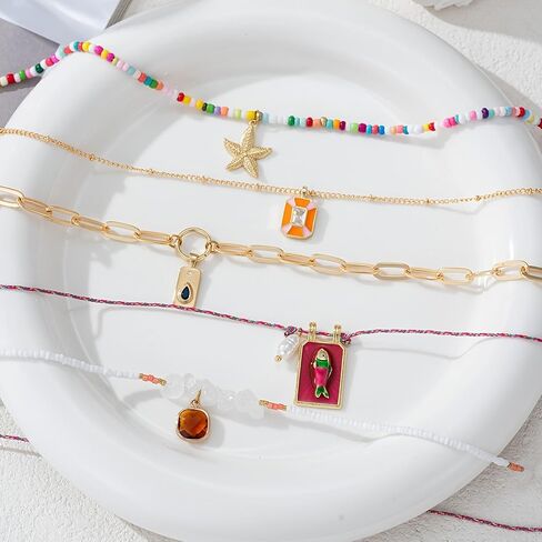 Pendant Necklace Set Bohemian Style Beaded Fish Star 5 Layered Collarbone Chain, Handcraft Jewelry Accessory for Vacation Party Daily Accessories in Saudi Arabia