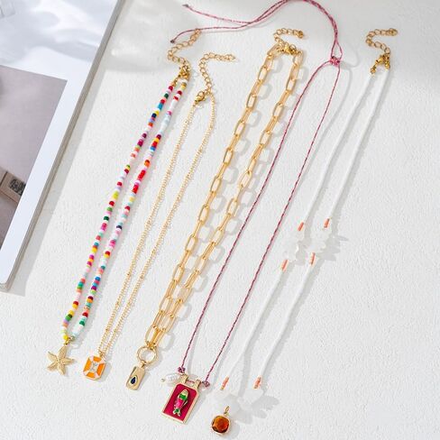 Pendant Necklace Set Bohemian Style Beaded Fish Star 5 Layered Collarbone Chain, Handcraft Jewelry Accessory for Vacation Party Daily Accessories in Saudi Arabia