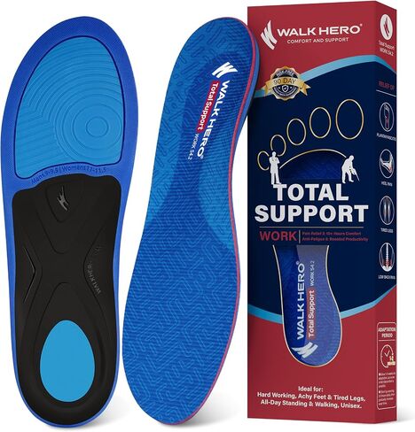 WalkHero Work Insoles for Standing All Day, Flat Feet Shoe Inserts with Shock Absorption and Cushioning, 220+lbs Pain Relief Orthotics Inserts (Mens 13-13.5, Cyan) in Saudi Arabia
