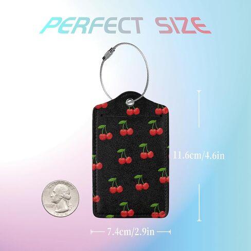 2 Pack Luggage Tags for Suitcases Leather Tags, Privacy Cover ID Label with Stainless Steel Loop Travel Essentials Suitable Handbags Travel Bags for Woman Man - Fresh Cherries in Kuwait