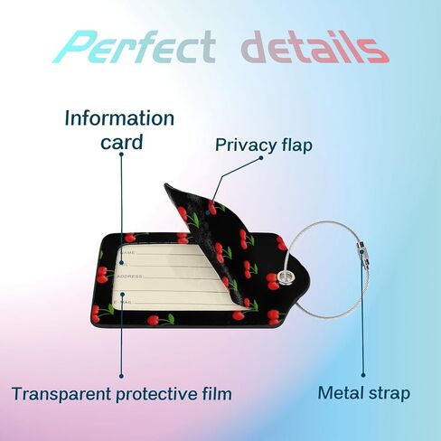 2 Pack Luggage Tags for Suitcases Leather Tags, Privacy Cover ID Label with Stainless Steel Loop Travel Essentials Suitable Handbags Travel Bags for Woman Man - Fresh Cherries in Kuwait