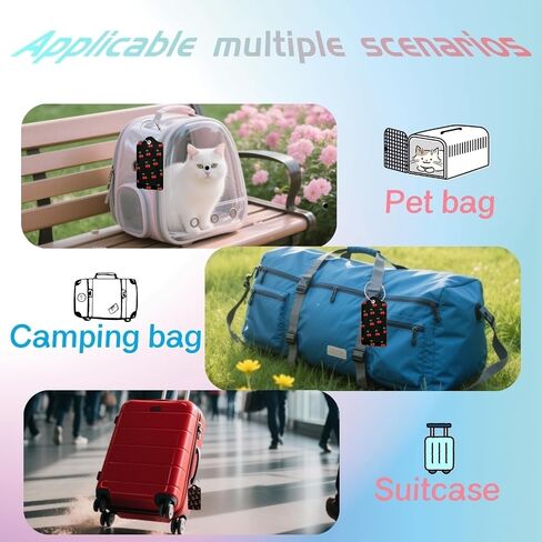 2 Pack Luggage Tags for Suitcases Leather Tags, Privacy Cover ID Label with Stainless Steel Loop Travel Essentials Suitable Handbags Travel Bags for Woman Man - Fresh Cherries in Kuwait