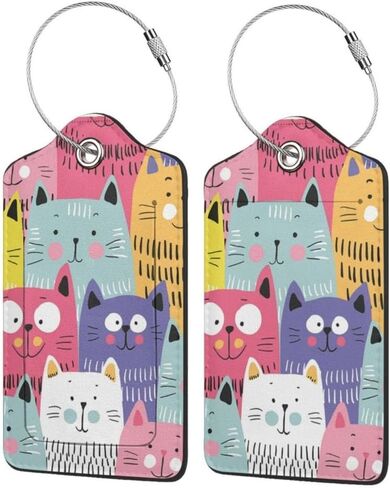 2 Pack Luggage Tags for Suitcases Leather Tags, Privacy Cover ID Label with Stainless Steel Loop Travel Essentials Suitable Handbags Travel Bags for Woman Man - Fresh Cherries in Kuwait
