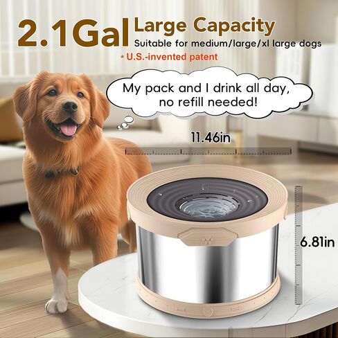 UPSKY Dog Water Bowl No Spill 10L Stainless Steel, 2.6 Gallon Large Capacity Spill-Proof Dog Bowls, Non-Slip Slow Drinking Anti-Splash Bowl for Large Messy Drinkers, No Mess Indoor/Outdoor Use, Blue in Kuwait