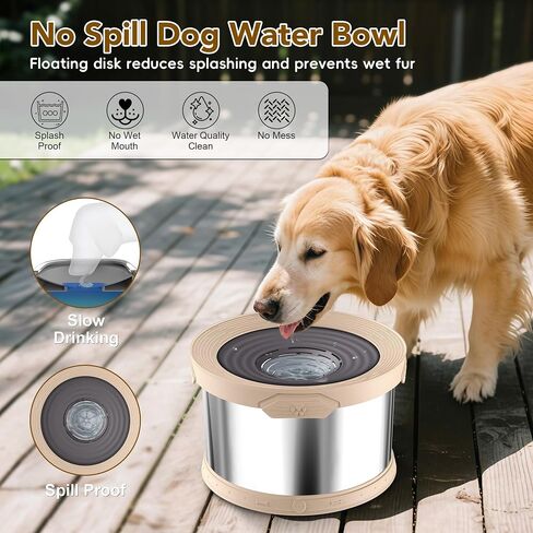 UPSKY Dog Water Bowl No Spill 10L Stainless Steel, 2.6 Gallon Large Capacity Spill-Proof Dog Bowls, Non-Slip Slow Drinking Anti-Splash Bowl for Large Messy Drinkers, No Mess Indoor/Outdoor Use, Blue in Kuwait
