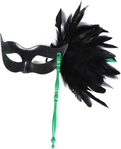 LiuSuper Masquerade Mask for Women with Stick - Shiny Women's Feather Mardi Gras Venetian Mask for Costume Accessory in Kuwait