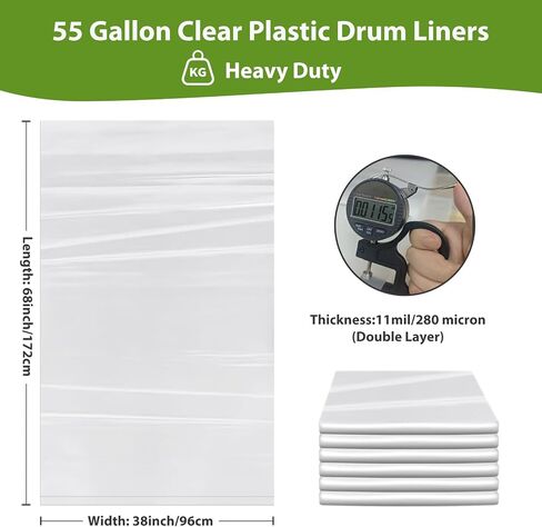 55 Gallon Clear Plastic Drum Liners, Pack of 12, Large Poly Pail Liner Bags, Food Grade Storage Bags for Marinating and Brining in Poly Drums, BPA Free, Double Layer Thickness 5.5 Mil in Saudi Arabia
