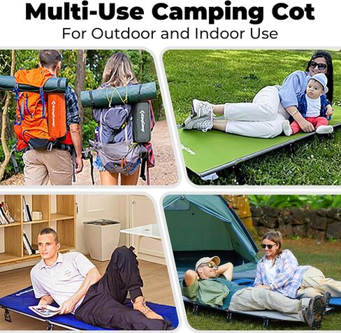 سرير تخييم KingCamp، سرير أطفال صغير الحجم قابل للطي وخفيف الوزن للسفر في الهواء الطلق، سرير للنوم للبالغين المشي لمسافات طويلة وتسلق الجبال مع وسادة وحقيبة تخزين، سرير للاسترخاء أزرق/أسود in Saudi Arabia