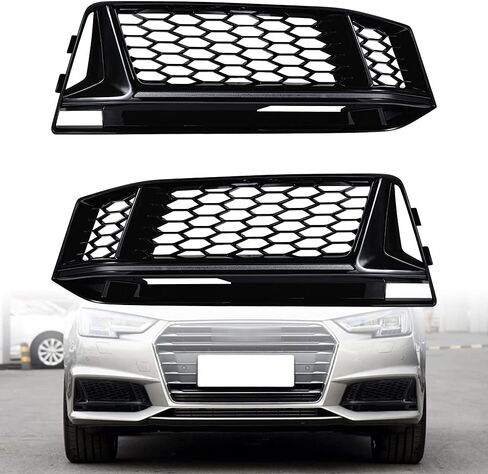 Astra Depot Compatible For A4 B9 S-LINE 2016-2018 Gloss Black Honeycomb Mesh Grille Fog Light Cover Insert Lower Bumper Grill in Saudi Arabia