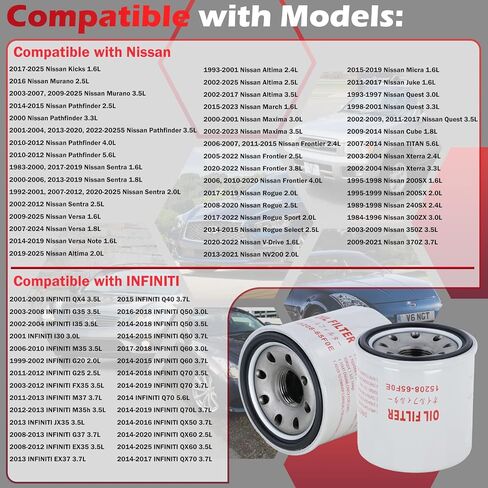 Kefly 15208-65F0E مرشحات زيت المحرك يناسب Nissan Rogue Altima Frontier Pathfinder Kicks Infiniti ، مع حشية المكونات الصرف 11026-JA00A (1 PCS) in Kuwait