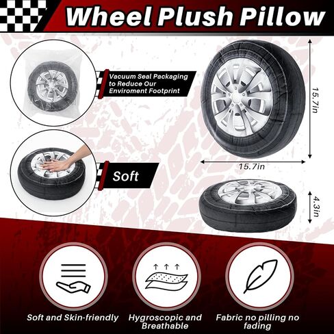 Meooeck 2 Pcs 15.7 Inch 3D Simulation Wheel Plush Pillow Car Tire Big Soft Chunky Tire Pillow Wheel Sofa Seat Toy for Boys Funny Bedroom Decor Race Car Party Gift(15.7 Inch) in Saudi Arabia