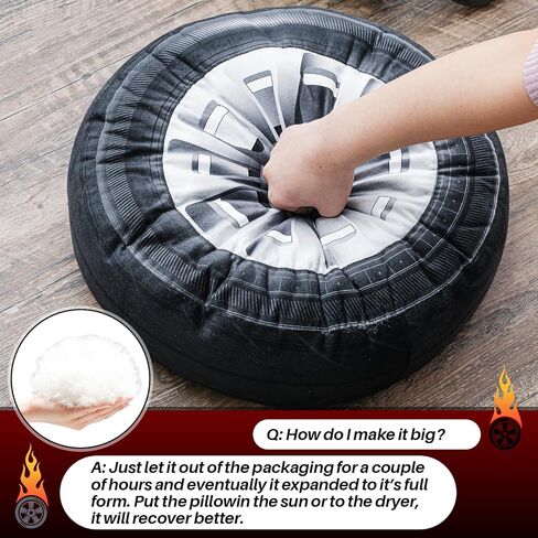 Meooeck 2 Pcs 15.7 Inch 3D Simulation Wheel Plush Pillow Car Tire Big Soft Chunky Tire Pillow Wheel Sofa Seat Toy for Boys Funny Bedroom Decor Race Car Party Gift(15.7 Inch) in Saudi Arabia