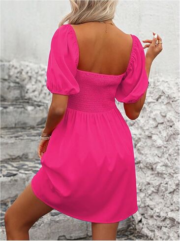 Floerns Women's Puff Short Sleeve Boho Dress Square Neck Summer A Line Dresses in Saudi Arabia