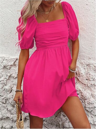 Floerns Women's Puff Short Sleeve Boho Dress Square Neck Summer A Line Dresses in Saudi Arabia