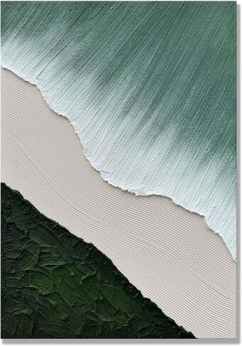 Hand Painted 3D Beach Wave Landscape Wall Paintings, Green and White Thick Textured Living Room Wall Art, Modern Minimalist Abstract Canvas Wall Art, Ocean Pictures Wall Decor Living Room 28"x40" in Saudi Arabia