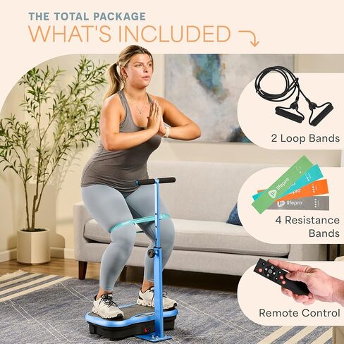 Lifepro TrimLite Vibration Plate Exercise Machine with Handlebars – Whole Body Vibration Platform for Lymphatic Drainage & Weight Loss – 99 Speed Levels, Bluetooth Speaker, Resistance Bands & Remote in Kuwait