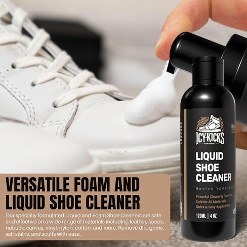 طقم تنظيف أحذية Icykicks 6-in-1-منظف سائل ورغوة ، رذاذ طارد الماء ، مزيل الرائحة ، منشفة الفرشاة والألياف الدقيقة-آمنة للأحذية الرياضية والجلد والجلد واللوحة والمزيد in Saudi Arabia