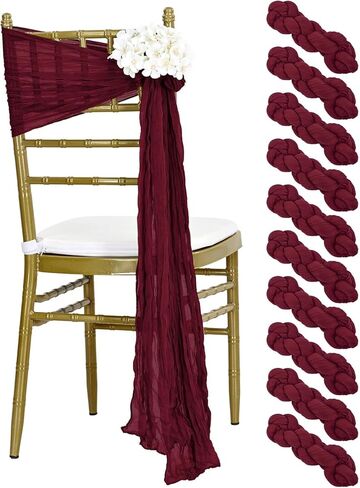 VDS 12 PCS | Burgundy | Cheesecloth Chair Sashes 17"x70" | 100% Cotton Gauze Rustic Aisle Decorations Designed Chair Bows for Wedding Birthday Party Baby Shower Reception Banquet Hotel Event Decor in Kuwait