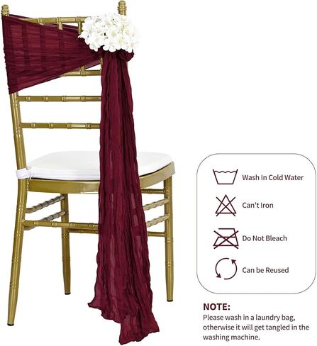 VDS 12 PCS | Burgundy | Cheesecloth Chair Sashes 17"x70" | 100% Cotton Gauze Rustic Aisle Decorations Designed Chair Bows for Wedding Birthday Party Baby Shower Reception Banquet Hotel Event Decor in Kuwait